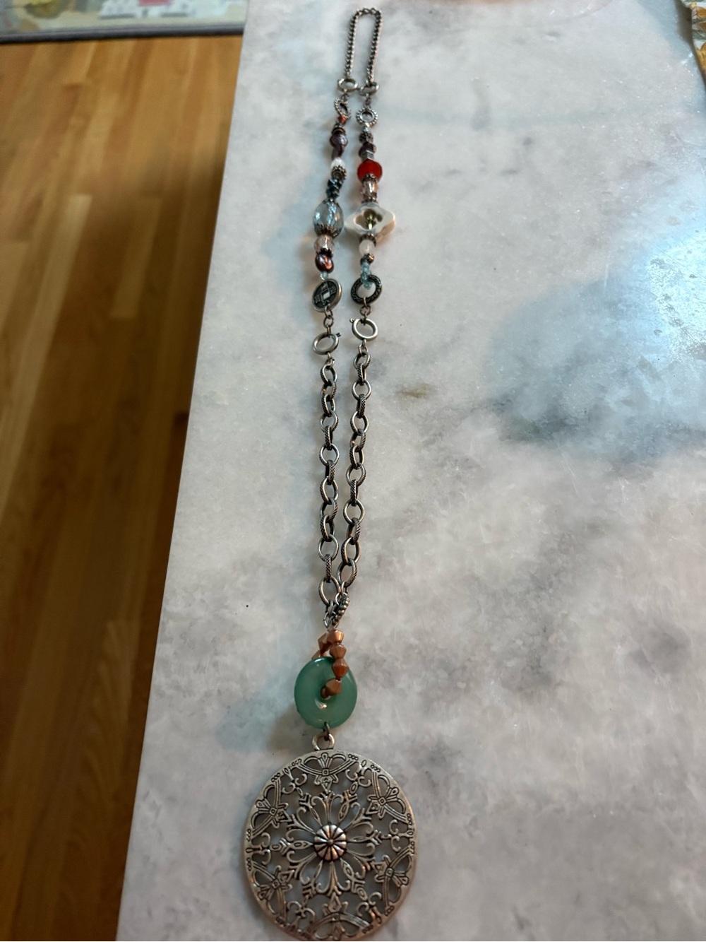 Vintage Avon Boho Style Filigree Pendant 40” Adjustable Necklace